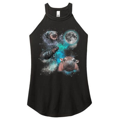Moo Deng Three Moo Deng Moon Funny Hippo Universe Galaxy Women's Perfect Tri Rocker Tank