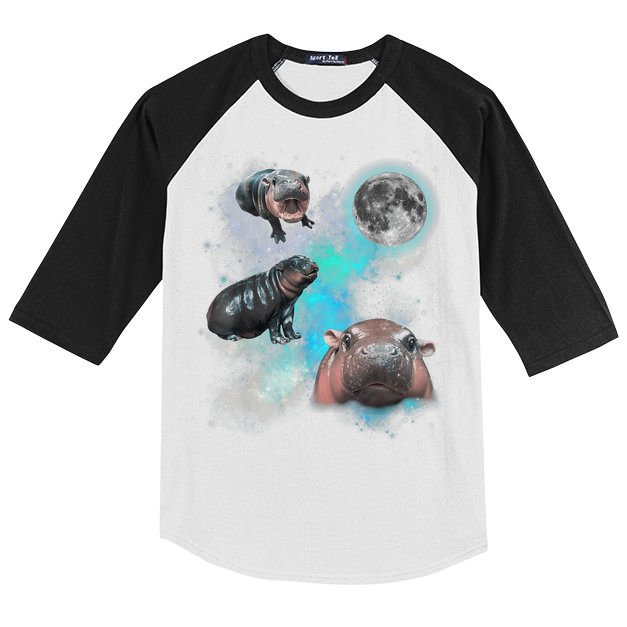 Moo Deng Three Moo Deng Moon Funny Hippo Universe Galaxy Kids Colorblock Raglan Jersey