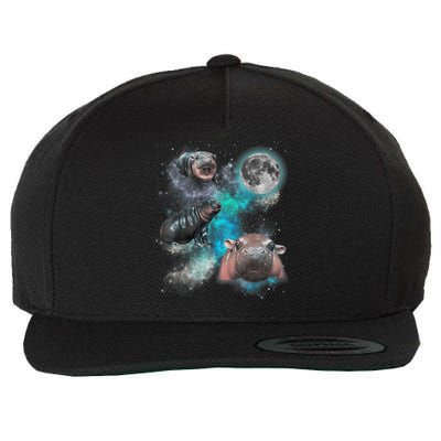 Moo Deng Three Moo Deng Moon Funny Hippo Universe Galaxy Wool Snapback Cap