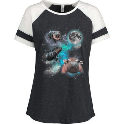 Moo Deng Three Moo Deng Moon Funny Hippo Universe Galaxy Enza Ladies Jersey Colorblock Tee