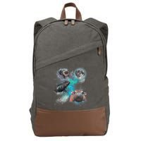 Moo Deng Three Moo Deng Moon Funny Hippo Universe Galaxy Cotton Canvas Backpack