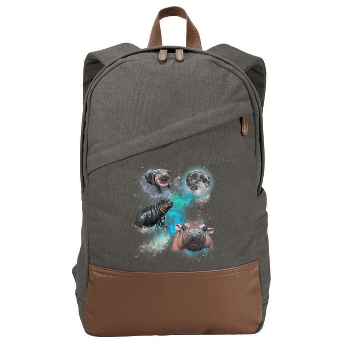 Moo Deng Three Moo Deng Moon Funny Hippo Universe Galaxy Cotton Canvas Backpack
