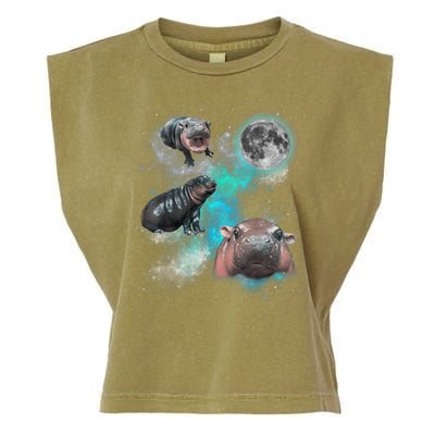 Moo Deng Three Moo Deng Moon Funny Hippo Universe Galaxy Garment-Dyed Women's Muscle Tee