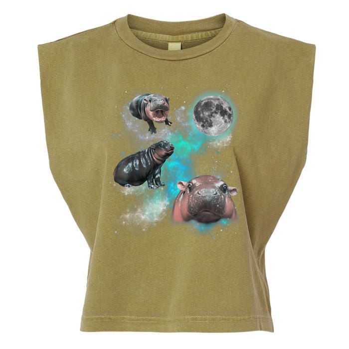 Moo Deng Three Moo Deng Moon Funny Hippo Universe Galaxy Garment-Dyed Women's Muscle Tee
