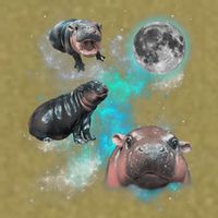 Moo Deng Three Moo Deng Moon Funny Hippo Universe Galaxy Garment-Dyed Women's Muscle Tee