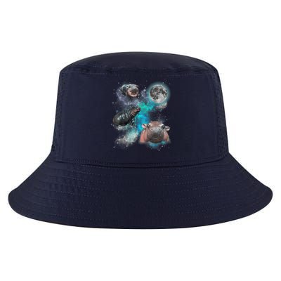 Moo Deng Three Moo Deng Moon Funny Hippo Universe Galaxy Cool Comfort Performance Bucket Hat