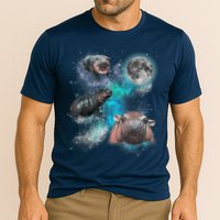 Moo Deng Three Moo Deng Moon Funny Hippo Universe Galaxy Performance Shirt