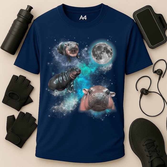 Moo Deng Three Moo Deng Moon Funny Hippo Universe Galaxy Performance Shirt