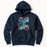 Moo Deng Three Moo Deng Moon Funny Hippo Universe Galaxy Hoodie