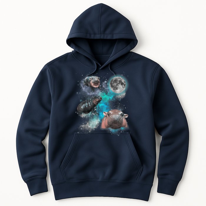 Moo Deng Three Moo Deng Moon Funny Hippo Universe Galaxy Hoodie