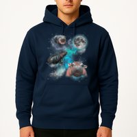 Moo Deng Three Moo Deng Moon Funny Hippo Universe Galaxy Hoodie