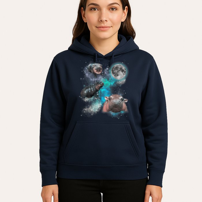 Moo Deng Three Moo Deng Moon Funny Hippo Universe Galaxy Hoodie