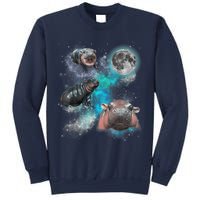 Moo Deng Three Moo Deng Moon Funny Hippo Universe Galaxy Sweatshirt