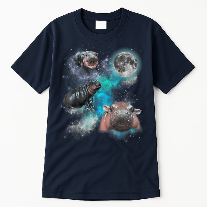 Moo Deng Three Moo Deng Moon Funny Hippo Universe Galaxy Tall T-Shirt
