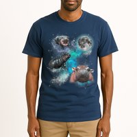 Moo Deng Three Moo Deng Moon Funny Hippo Universe Galaxy Tall T-Shirt