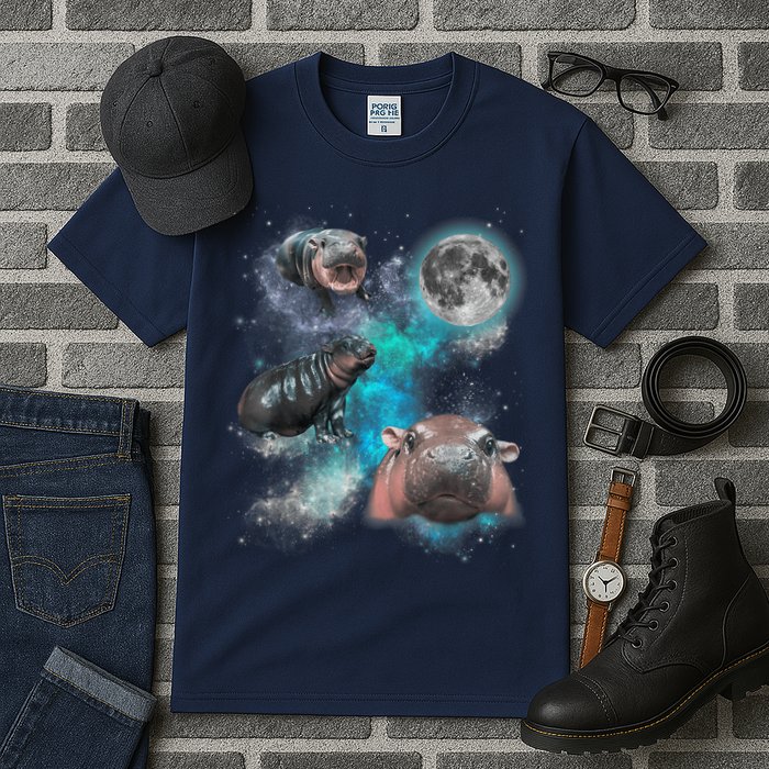 Moo Deng Three Moo Deng Moon Funny Hippo Universe Galaxy Tall T-Shirt