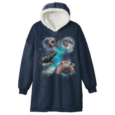Moo Deng Three Moo Deng Moon Funny Hippo Universe Galaxy Hooded Wearable Blanket
