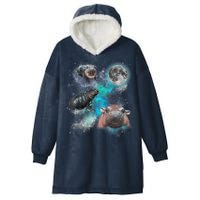 Moo Deng Three Moo Deng Moon Funny Hippo Universe Galaxy Hooded Wearable Blanket