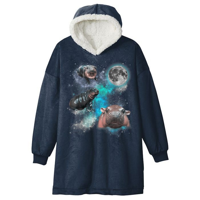 Moo Deng Three Moo Deng Moon Funny Hippo Universe Galaxy Hooded Wearable Blanket