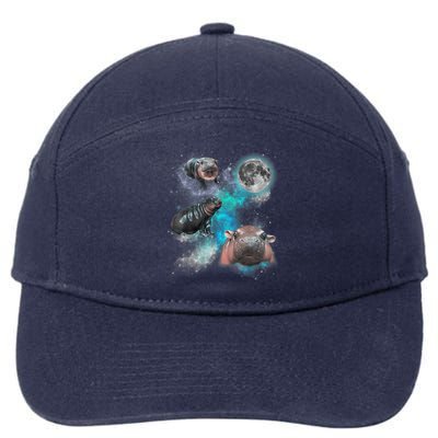 Moo Deng Three Moo Deng Moon Funny Hippo Universe Galaxy 7-Panel Snapback Hat