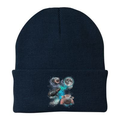 Moo Deng Three Moo Deng Moon Funny Hippo Universe Galaxy Beanie