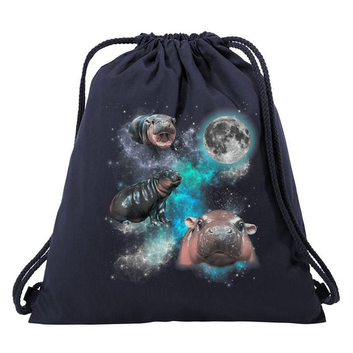 Moo Deng Three Moo Deng Moon Funny Hippo Universe Galaxy Drawstring Bag