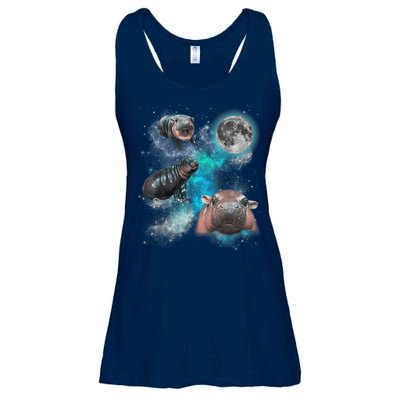 Moo Deng Three Moo Deng Moon Funny Hippo Universe Galaxy Ladies Essential Flowy Tank