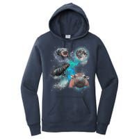 Moo Deng Three Moo Deng Moon Funny Hippo Universe Galaxy Women's Pullover Hoodie