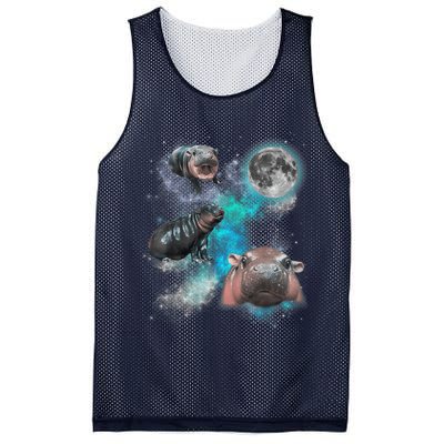 Moo Deng Three Moo Deng Moon Funny Hippo Universe Galaxy Mesh Reversible Basketball Jersey Tank