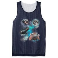 Moo Deng Three Moo Deng Moon Funny Hippo Universe Galaxy Mesh Reversible Basketball Jersey Tank