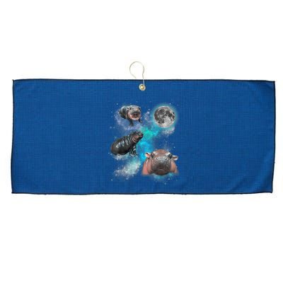 Moo Deng Three Moo Deng Moon Funny Hippo Universe Galaxy Large Microfiber Waffle Golf Towel