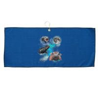 Moo Deng Three Moo Deng Moon Funny Hippo Universe Galaxy Large Microfiber Waffle Golf Towel