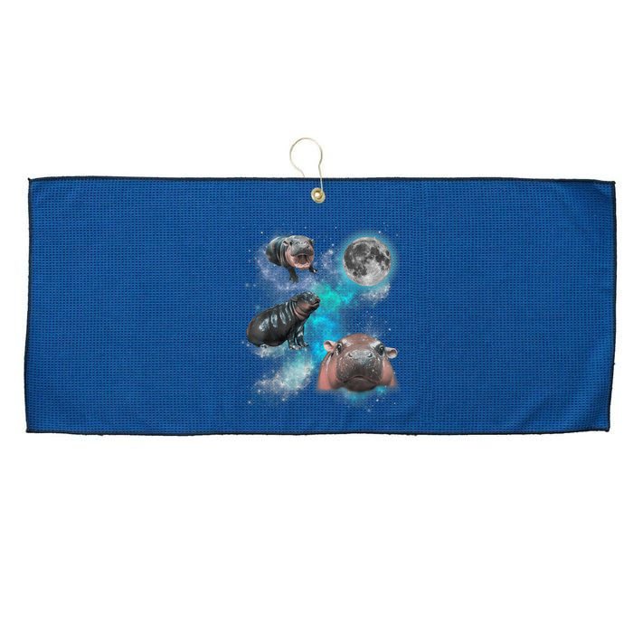 Moo Deng Three Moo Deng Moon Funny Hippo Universe Galaxy Large Microfiber Waffle Golf Towel