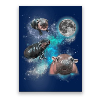 Moo Deng Three Moo Deng Moon Funny Hippo Universe Galaxy Poster