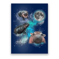 Moo Deng Three Moo Deng Moon Funny Hippo Universe Galaxy Poster