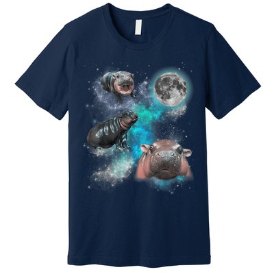Moo Deng Three Moo Deng Moon Funny Hippo Universe Galaxy Premium T-Shirt