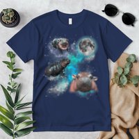 Moo Deng Three Moo Deng Moon Funny Hippo Universe Galaxy Premium T-Shirt