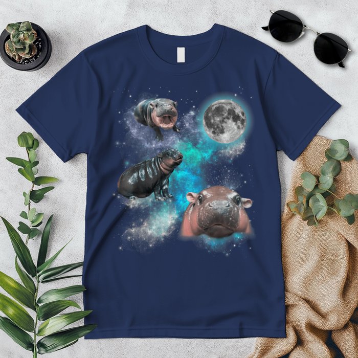 Moo Deng Three Moo Deng Moon Funny Hippo Universe Galaxy Premium T-Shirt