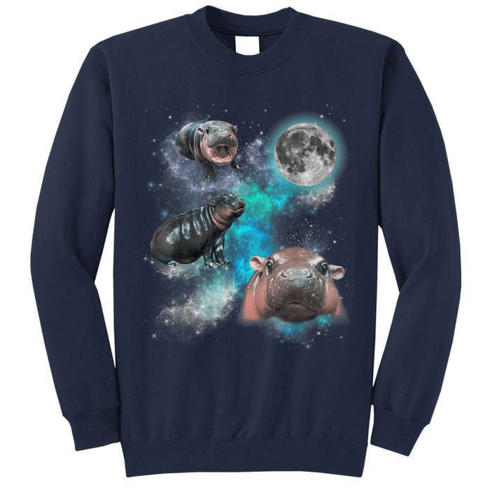 Moo Deng Three Moo Deng Moon Funny Hippo Universe Galaxy Tall Sweatshirt