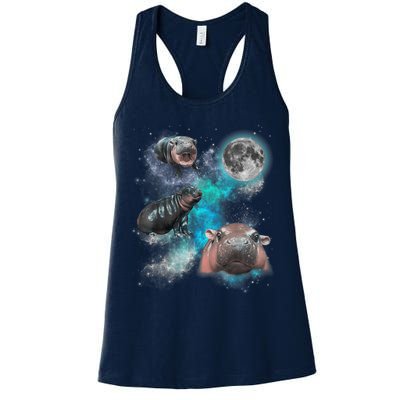Moo Deng Three Moo Deng Moon Funny Hippo Universe Galaxy Womens Tank Top