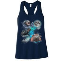 Moo Deng Three Moo Deng Moon Funny Hippo Universe Galaxy Womens Tank Top