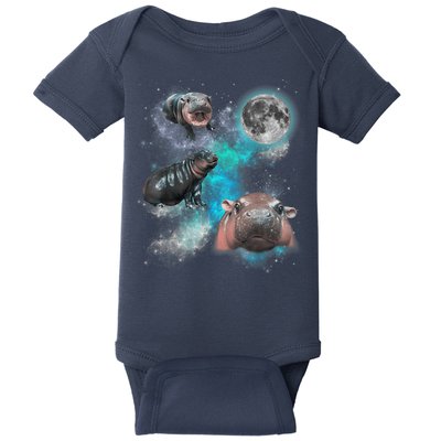 Moo Deng Three Moo Deng Moon Funny Hippo Universe Galaxy Baby Bodysuit