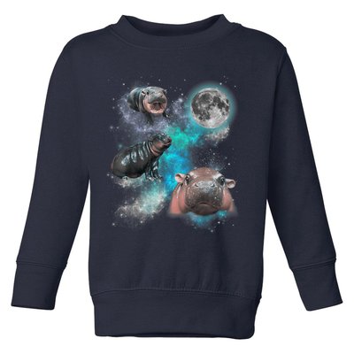 Moo Deng Three Moo Deng Moon Funny Hippo Universe Galaxy Toddler Sweatshirt