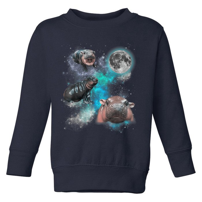Moo Deng Three Moo Deng Moon Funny Hippo Universe Galaxy Toddler Sweatshirt