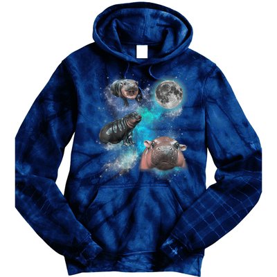 Moo Deng Three Moo Deng Moon Funny Hippo Universe Galaxy Tie Dye Hoodie