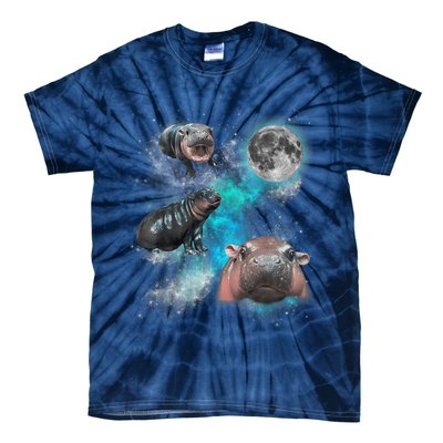 Moo Deng Three Moo Deng Moon Funny Hippo Universe Galaxy Tie-Dye T-Shirt