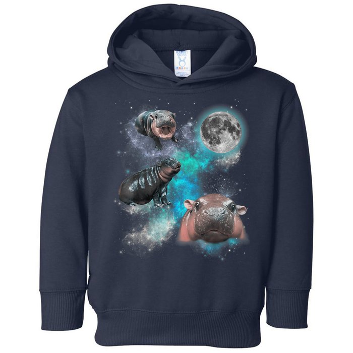 Moo Deng Three Moo Deng Moon Funny Hippo Universe Galaxy Toddler Hoodie