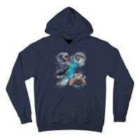 Moo Deng Three Moo Deng Moon Funny Hippo Universe Galaxy Tall Hoodie