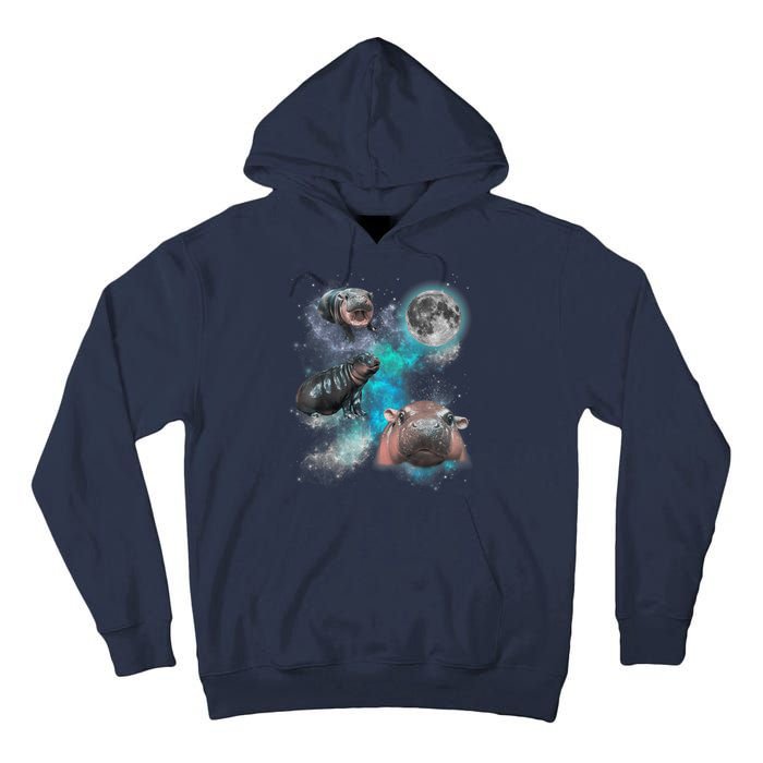 Moo Deng Three Moo Deng Moon Funny Hippo Universe Galaxy Tall Hoodie