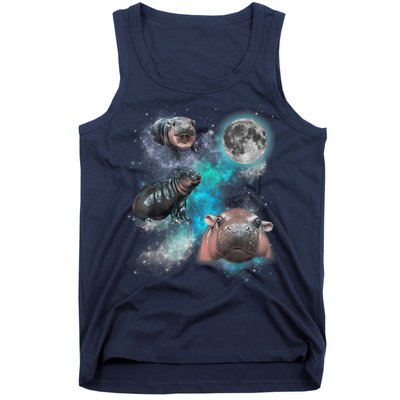 Moo Deng Three Moo Deng Moon Funny Hippo Universe Galaxy Tank Top